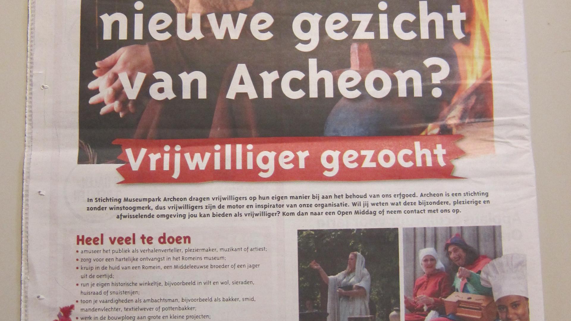 Archeon zoekt vrijwilligers!